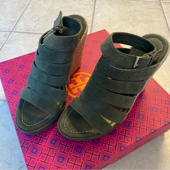 Tory Burch Bailey Multi-Strap Espadrille Wedge 110mm Banana Leaf Suede - Picture 4 of 12